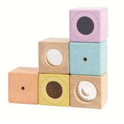 Jouets En Bois 32 6 Blocs Hochets Sensoriel Pastel Plantoys® - Jouet En Bois Bébé