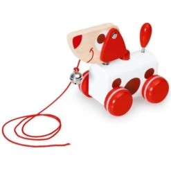 Jouet En Bois à Traîner 4 Roues Chien Jack Rouge & Blanc Scratch® - Jouet En Bois Bébé écolos