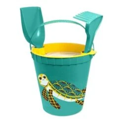 Set De Plage Seau, Râteau, Tamis, Pelle Vert D'eau Tortue En Algoblend (Algue) Coq En Pâte® - BioPlastic